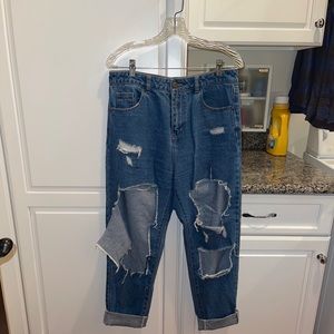 Medium Wash Ripped High Rise Boyfriend Jeans